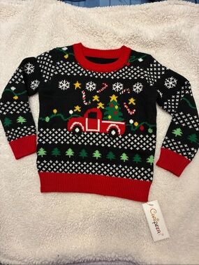 NWT Kids Black Ugly Christmas Sweater with Red Truck and Tree size 4T